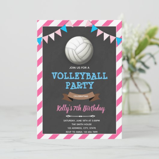 Verjaardagsuitnodiging voor meisje dat volleyballt kaart (Staand voorkant)