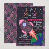 Verjaardagsuitnodiging voor meisje in de ruimte kaart (Voorkant / Achterkant)