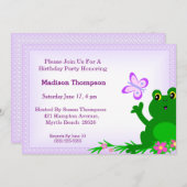 Verjaardagsuitnodiging voor meisje met kikker-them kaart (Voorkant / Achterkant)