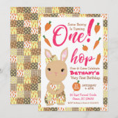 Verjaardagsuitnodiging voor meisje met konijn kaart (Voorkant / Achterkant)