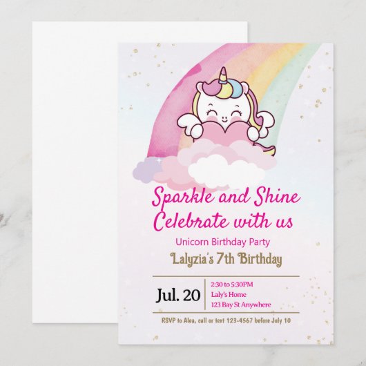 Verjaardagsuitnodiging voor meisjes kaart (Voorkant / Achterkant)