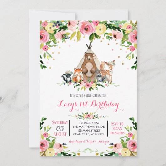 verjaardagsuitnodiging voor meisjes kaart (Voorkant)