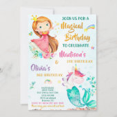 verjaardagsuitnodiging voor meisjes Mermicorn en P Kaart (Voorkant)