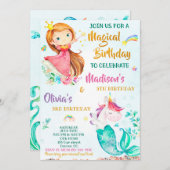 verjaardagsuitnodiging voor meisjes Mermicorn en P Kaart (Voorkant / Achterkant)