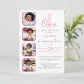 Verjaardagsuitnodiging voor meisjes met fotocollag kaart (Staand voorkant)