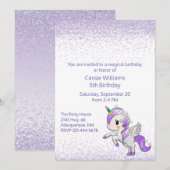 Verjaardagsuitnodiging voor meisjes met paarse een kaart (Voorkant / Achterkant)