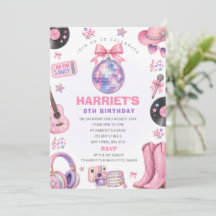 Verjaardagsuitnodiging voor meisjes popster cowgir