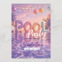 Verjaardagsuitnodiging voor meisjes zwembadfeest