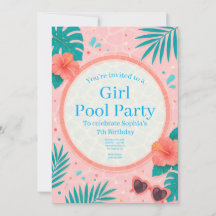 Verjaardagsuitnodiging voor meisjes zwembadfeest