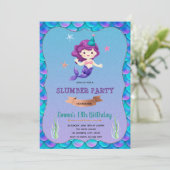 verjaardagsuitnodiging voor Mermaid sleepover Kaart (Staand voorkant)