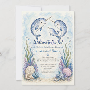 Verjaardagsuitnodiging voor narwal familie baby sh kaart