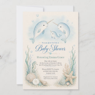 Verjaardagsuitnodiging voor narwal familie baby sh kaart