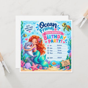 Verjaardagsuitnodiging voor Ocean Friends Zeemeerm Kaart