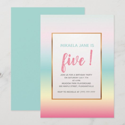 verjaardagsuitnodiging voor Ombre Girls Kaart (Voorkant / Achterkant)