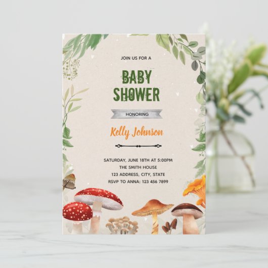Verjaardagsuitnodiging voor paddestoelenfeestje kaart (Staand voorkant)