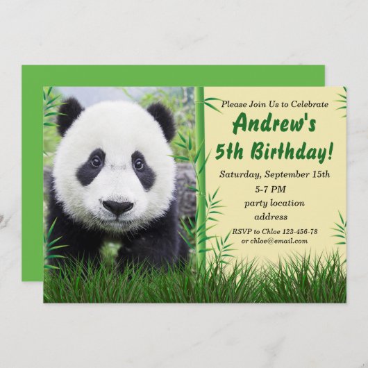 verjaardagsuitnodiging voor Panda Kaart (Voorkant / Achterkant)