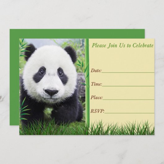 verjaardagsuitnodiging voor Panda Kaart (Voorkant / Achterkant)