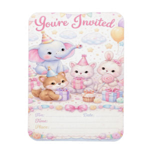 Verjaardagsuitnodiging voor Pastel Baby Dieren — J Magneet