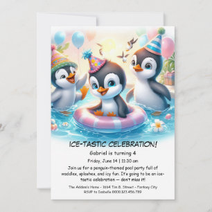 Verjaardagsuitnodiging voor Penguin Pool Party Kaart