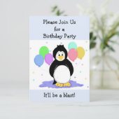 Verjaardagsuitnodiging voor Pinguïn en Ballonnen Kaart (Staand voorkant)