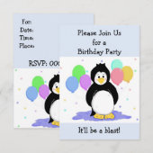 Verjaardagsuitnodiging voor Pinguïn en Ballonnen Kaart (Voorkant / Achterkant)