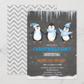 Verjaardagsuitnodiging voor pinguïn jongen kaart (Voorkant / Achterkant)