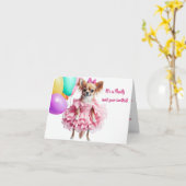 Verjaardagsuitnodiging voor Pink Ruffles Chihuahua Kaart (Gele Bloem)