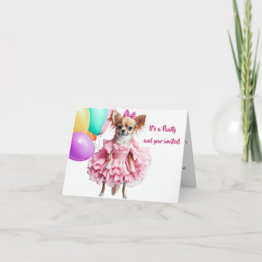 Verjaardagsuitnodiging voor Pink Ruffles Chihuahua Kaart (Voorkant)
