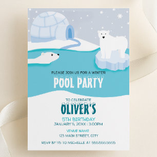 Verjaardagsuitnodiging voor Polar Bear Pool Party Kaart