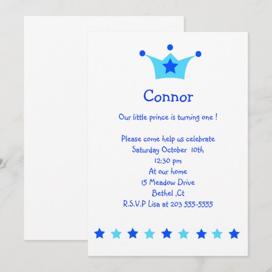 verjaardagsuitnodiging voor prins kaart (Voorkant / Achterkant)