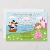verjaardagsuitnodiging voor prinses en Pirate Kaart (Voorkant)