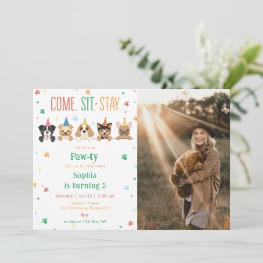 Verjaardagsuitnodiging voor puppy's hondenfeest Pa Kaart (Staand voorkant)