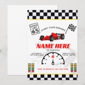 Verjaardagsuitnodiging voor raceauto kaart (Voorkant / Achterkant)