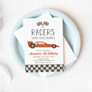 Verjaardagsuitnodiging voor raceauto kaart