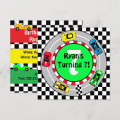 Verjaardagsuitnodiging voor raceautojongen kaart (Voorkant / Achterkant)