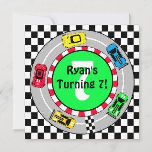 Verjaardagsuitnodiging voor raceautojongen kaart