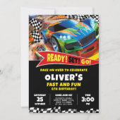 Verjaardagsuitnodiging voor raceauto's kaart (Voorkant)