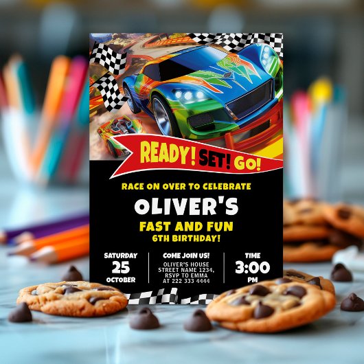 Verjaardagsuitnodiging voor raceauto's kaart