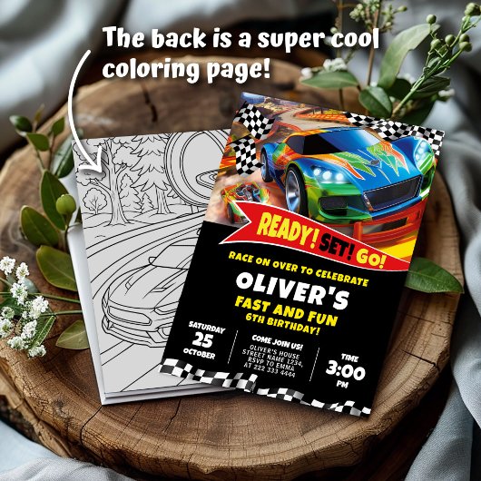 Verjaardagsuitnodiging voor raceauto's kaart