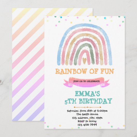 verjaardagsuitnodiging voor regenboogregenboog in  kaart (Voorkant / Achterkant)