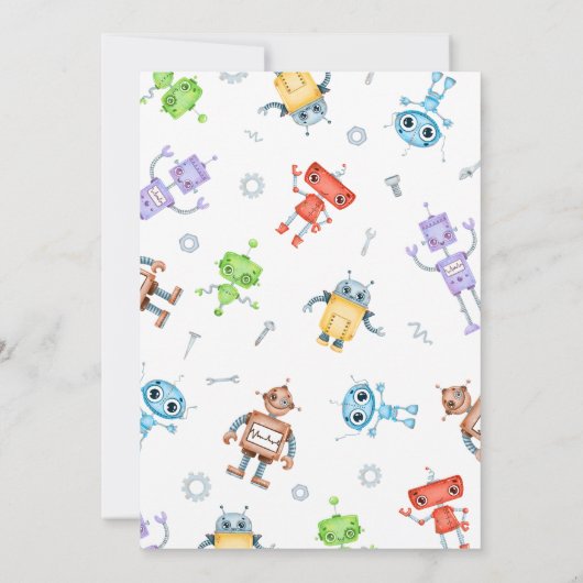 Verjaardagsuitnodiging voor ruimte robots kaart (Achterkant)