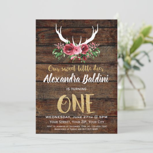 Verjaardagsuitnodiging voor rustieke herten kaart (Staand voorkant)