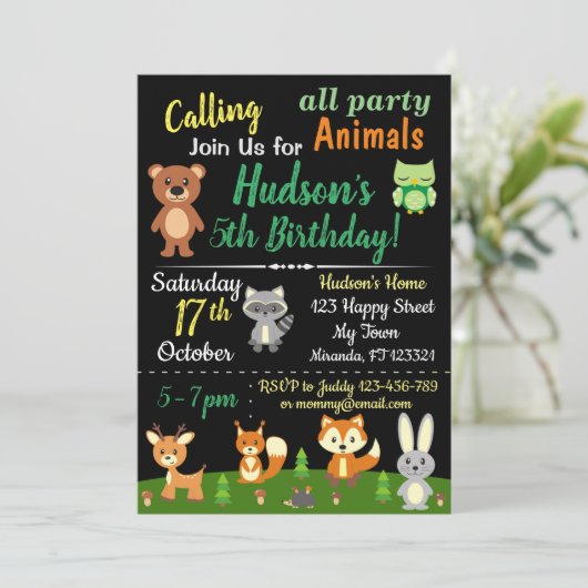 verjaardagsuitnodiging voor schapen- en bosdieren kaart (Staand voorkant)