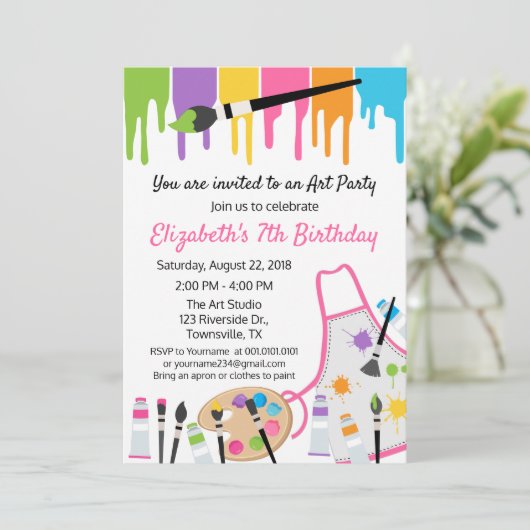 Verjaardagsuitnodiging voor schilderfeest kaart (Staand voorkant)