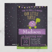 Verjaardagsuitnodiging voor schildpadden (paarse) kaart (Voorkant / Achterkant)