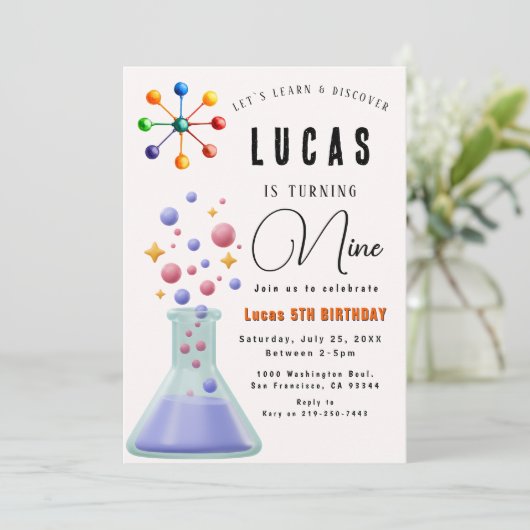 Verjaardagsuitnodiging voor Science Party Kaart (Staand voorkant)