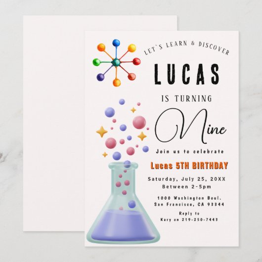 Verjaardagsuitnodiging voor Science Party Kaart (Voorkant / Achterkant)