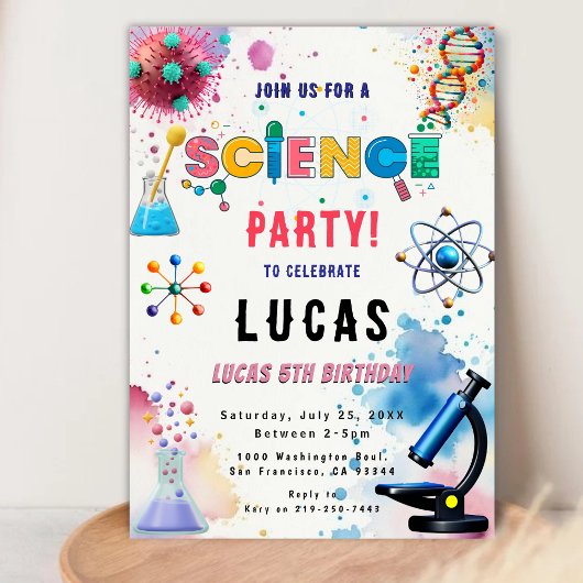 Verjaardagsuitnodiging voor Science Party Kaart