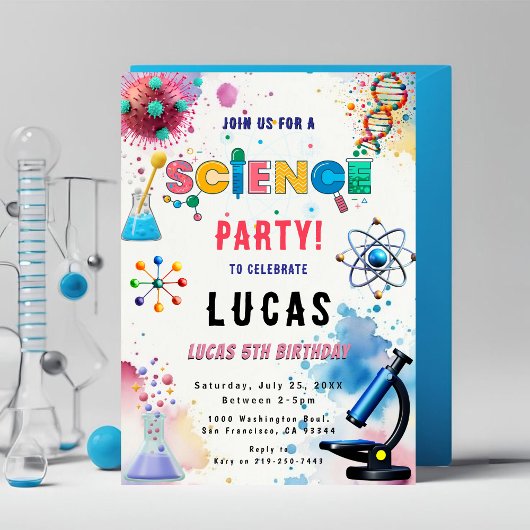 Verjaardagsuitnodiging voor Science Party Kaart