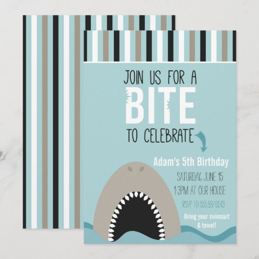 Verjaardagsuitnodiging voor Shark & Stripes Kaart (Voorkant / Achterkant)